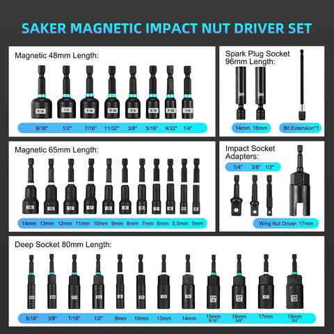 Magnetic Impact Nut Driver Set All In One 38 Piece Pro Grade Heavy Duty Socket Kit With Bit Extension And Adapters displayed.