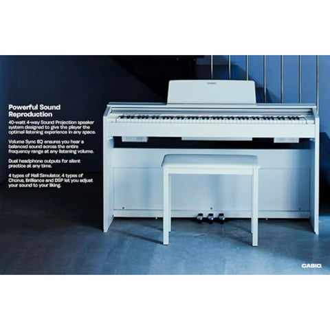 Privia PX-870 88-Key Weighted Digital Piano With Scaled Hammer Action, Elegant White Console