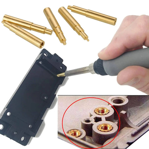 5Pcs Heat Set Insert Tips For M2 M2.5 M3 M4 M5 Threaded Inserts For 3D Printed Parts And Raspberry Pi Projects in use with soldering iron