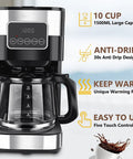 Top Shelf Automatic Drip Coffee Maker And Espresso Brewer For Home Office With High Pressure Pump for easy 10 cup brewing.
