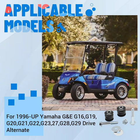 Blue Yamaha golf cart with Golf Cart Rear Arm Bushing Mounting Kit For Yamaha G And E G16 G19 G20 G21 G22 G23 G27 G28 G29 1996 Up Drive