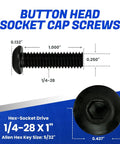 Top Shelf Button Head Socket Cap Screws 1/4-28 X 1 Inch 25 Pack showing dimensions and hex drive details.