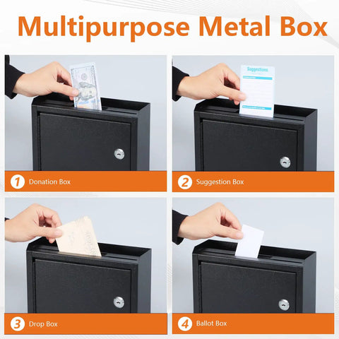 Locking Office Suggestion Box With Slot For Secure Feedback, Wall Mount Safe Mailbox For Ideas, Ballots, Or Small Donations