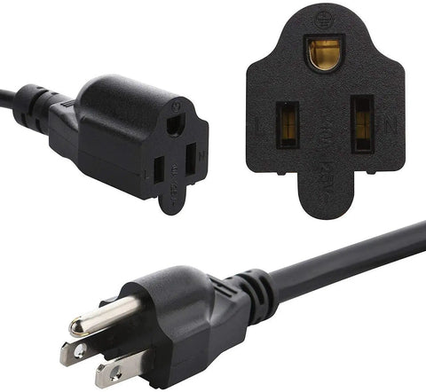Power Up Your Setup With This Three Prong To Four Outlet Indoor Outdoor Power Cord Splitter, 20 Inch SJT 16AWG Extension Cable, ETL Approved, NEMA 5-15P To Four NEMA 5-15R, Heavy Duty Cable Strip showing plug and outlets
