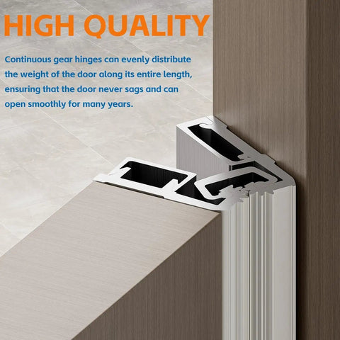 Cross-section of Beefy Heavy Duty 83 Inch Continuous Geared Door Hinge Center Pivot For Storefront And Commercial Doors Aluminum