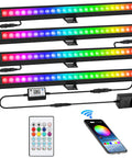 Four-piece Sixteen Inch 18W RGB LED Light Bars Kit with App Control and Remote, displaying 16 million colors.