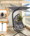 Double Egg Chair With Stand And Adjustable Canopy For Two People Indoor Outdoor Wicker Hanging Swing Chairs on sunny patio