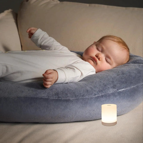 Baby sleeping beside Touch Night Light For Nursery And Bedroom Cordless Battery Powered Dimmable Lamp Portable Wireless Bedside Light