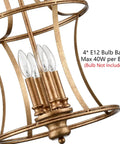 Close-up of Modern Lantern Pendant Light With Four Lights In A Rusty Gold Finish showing bulb base details and structure.