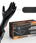 UYKKE disposable nitrile gloves, black, 10mil thick, diamond texture, 100-count, size Large.