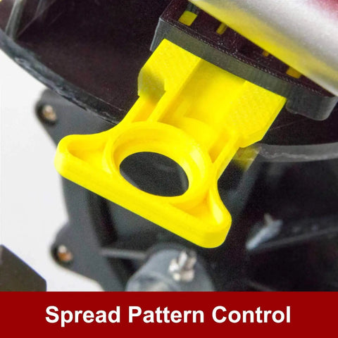 Close-up of spread pattern control on Beefy 80-Pound Capacity Professional Turf Spreader With Stainless Steel Frame SureSpread Technology