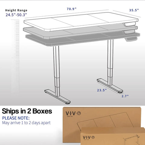 Vivo Black Standing Desk 71 By 36 Inches Electric Height Adjustable Sit Stand Workstation with height range and shipping info.