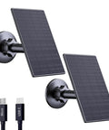 2W Solar Panel For Rechargeable Battery Security Cameras With Micro USB And USB C Ports 360 Degree Adjustable Mount Black 2 Pack Outdoor Solar Charger
