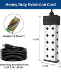 Heavy duty 14AWG extension cord 5.5ft 15A/1875W with diagram of internal wire structure and dimensions.