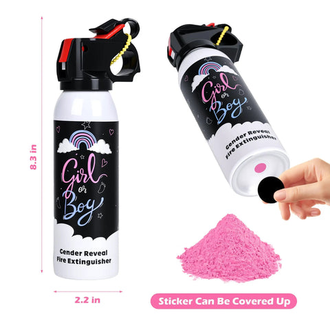 Hella Dope Gender Reveal Smoke Powder Spray Canister With Extended Range Eco Friendly Biodegradable Corn Starch Party Cloud For Boys Blue And Girls Pink Celebration Vibes displayed with pink powder and cover sticker.