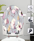 Soft Close Elongated Toilet Seat for Bathroom with floral design, adjustable metal hinges, easy to install, 18.5" x 14.5".