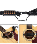 Amped Up 12 Hole Magnetic Acoustic Guitar Pickup With Built In Volume And Tone Tuner Kit in soundhole on acoustic guitar