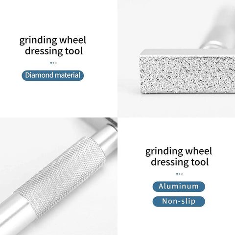 Diamond Grinding Wheel Dresser Stone Kit two pack showing steel body and aluminum knurled handle with flat diamond surface.