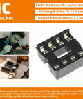 Ten Pack 8P DIP IC Socket Adapter With 2.54mm Pitch Dual Row Solder Type IC Chip Socket For Prototyping And Repairs, Includes 10 Pieces Great For Projects And Spare Inventory, shown with specifications.