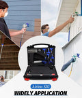 Pro Grade 3600 Psi Airless Paint Spray Gun Kit With 25 Foot High Pressure Hose Five Swappable Tips And Extension Rod in use by different users.