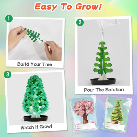 24 Pcs Growing Crystal Tree STEM Kit With Cards For Kids Fun Hands On Science Experiment Party Favors Classroom Prizes And Goodie Bags Gift Exchange For Boys And Girls build-and-grow steps