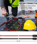 10 Gauge Solar Panel Adapter Kit With 3 Foot Cable Connector for RVs shown with solar panel and tools in use.