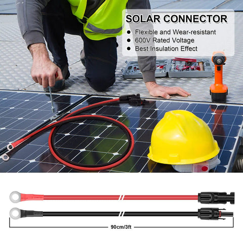 10 Gauge Solar Panel Adapter Kit With 3 Foot Cable Connector for RVs shown with solar panel and tools in use.