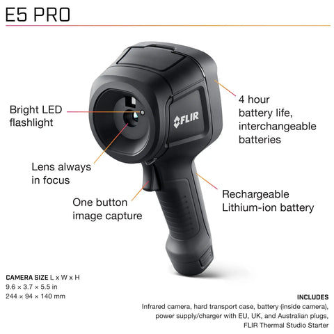 E5 Pro Thermal Imaging Camera With WiFi And Ignite Cloud For Handheld Infrared Inspections, showing features.