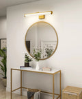 Brushed Gold 24 Inch Vanity Light With 3000K LED, Modern Bathroom Wall Fixture above round mirror and console table