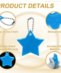 Image of Lake Blue Star Shaped Reflective Safety Pendant Keychain With Chain Pack Of 12 for visibility and durability features.