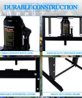 Heavy Duty 20 Ton Hydraulic Shop Press With Adjustable H Frame And Steel Press Plates Floor Mounted Bearing Press detailed view of bottle jack, precision spring and steel frame.