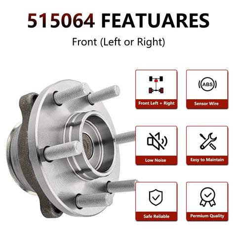 Front Wheel Hub Assembly and Bearing for 2WD Nissan Frontier Xterra Pathfinder and Suzuki Equator with ABS sensor