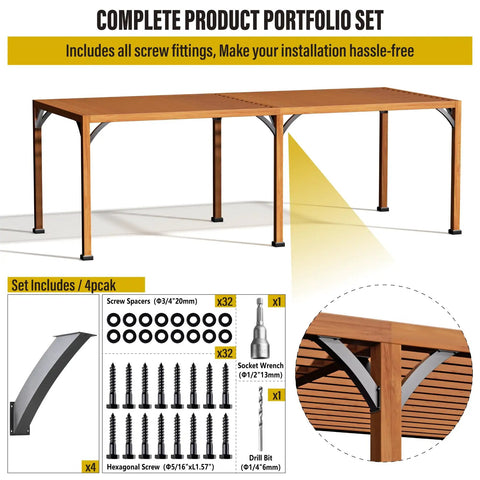 Heavy Duty 45 Degree Angle Post Bracket Kit For 4x4 Wood Beams One Piece Bending Design Quick Install Without Cutting Durable Steel Construction Perfect For Gazebos Pergolas Porches 4 Pack