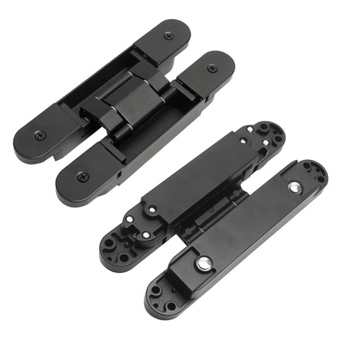 Rock Solid Black Hidden Door Hinges For Flush Wood Panels, Heavy Duty Concealed Butt Hardware with sleek design, top view