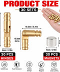 Hidden Brass Hinges Set For Wooden Boxes, Mini Barrel Hinges With 270 Degree Folding And Magnets, 4x17mm, Includes 30 Hinges And 30 Magnets