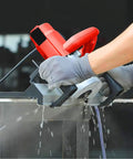 Professional Electric 45 Degree Tile Chamfering Tool With Heavy Duty Aluminum Base Plate Precision Bevel Cutter for edge coping in action.