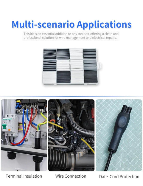Heat Shrink Tubing Kit 2 To 1 Shrink Ratio For Electrical Wires Automotive Electronics, 671 Pcs in Black and White, Multi-use Applications