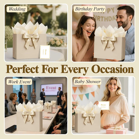 Medium Gift Bags With Handles Set Includes Ribbon Card And Two Tissue Papers For Weddings Birthdays Baby Showers