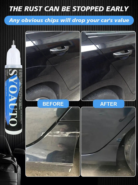 Black Car Touch Up Paint Pen 2 In 1 For Scratch Repair And Rust Prevention 0.4 Oz Auto Paint Pen Easy DIY black car scratch repair before and after