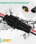 2 Pin Waterproof Electrical Connector Kit 12V Male And Female Wire Plugs For Cars, Bikes, Boats And Ships, Durable Nylon Housing with IP67 Sealed Connection