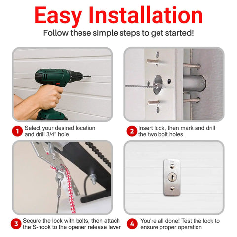 Installation steps for Garage Door Emergency Release Cable Kit With Quick Release Lock For Easy Manual Access When Power Goes Out Heavy Duty Keyed Disconnect For Garage Door Openers Grab And Go Manual Release System