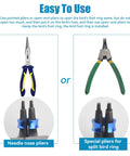 Needle nose and special pliers for Split Aluminum Bird Leg Rings For Pigeons Parrots Doves And More, Open 1mm Foot Rings usage