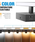 Sleek Black Vanity Light Over Mirror, 15.7 Inch, 12W Dimmable LED Fixture With 5 CCTs showing color temperature options.