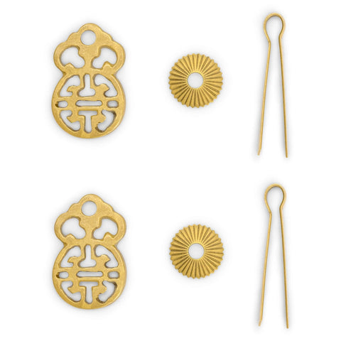 Wealth And Longevity Brass Cabinet And Furniture Pulls Set Of 2 in 2 inches wide shown with washers and pins