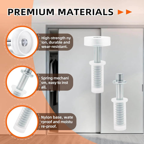 8-Piece Bi-Fold Door Hardware Kit With Top Roller Guide And Top Pivot, shown with nylon and stainless steel components