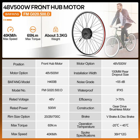 Boost Your Ebike With 48V 500W Front Hub Motor Conversion Kit, TFT Display And 48V Battery For 20, 26 Or 700C Wheels, Built For Mountain, Commuter And City Cruising