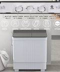 No Sweat Portable Twin Tub Washing Machine 20LB Mini Compact Laundry Set control panel with wash timer and selector.
