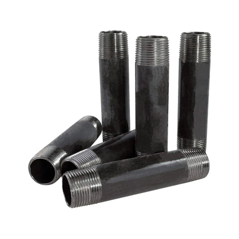 60 Piece Malleable Black Pipe Fitting Kit One Half Inch Nipples For DIY Projects Bundle With Varied Lengths Great For Industrial Shelves