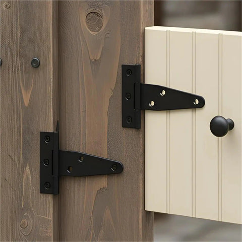 Heavy Duty Black T Hinge Door Gate Hardware For Shed Barn Garage And Cabinet With Included Mounting Screws Cold Rolled Steel Strap Hinge on wooden gate.