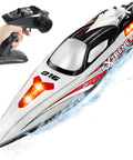 18 Inch Brushless RC Boat For Adults And Kids, Blazing 55 KPH Speed, with remote control, white and red design in water splash